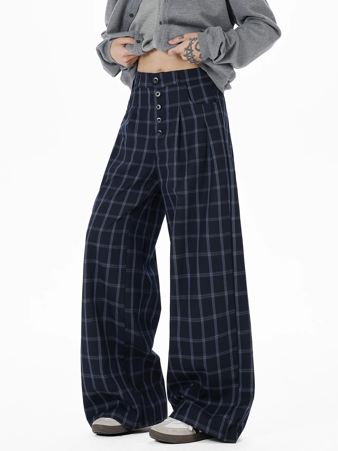 

Trendy American Retro Plaid Straight Leg Casual Pants Men's Street Loose Wide Leg Versatile Drapey Long Trousers