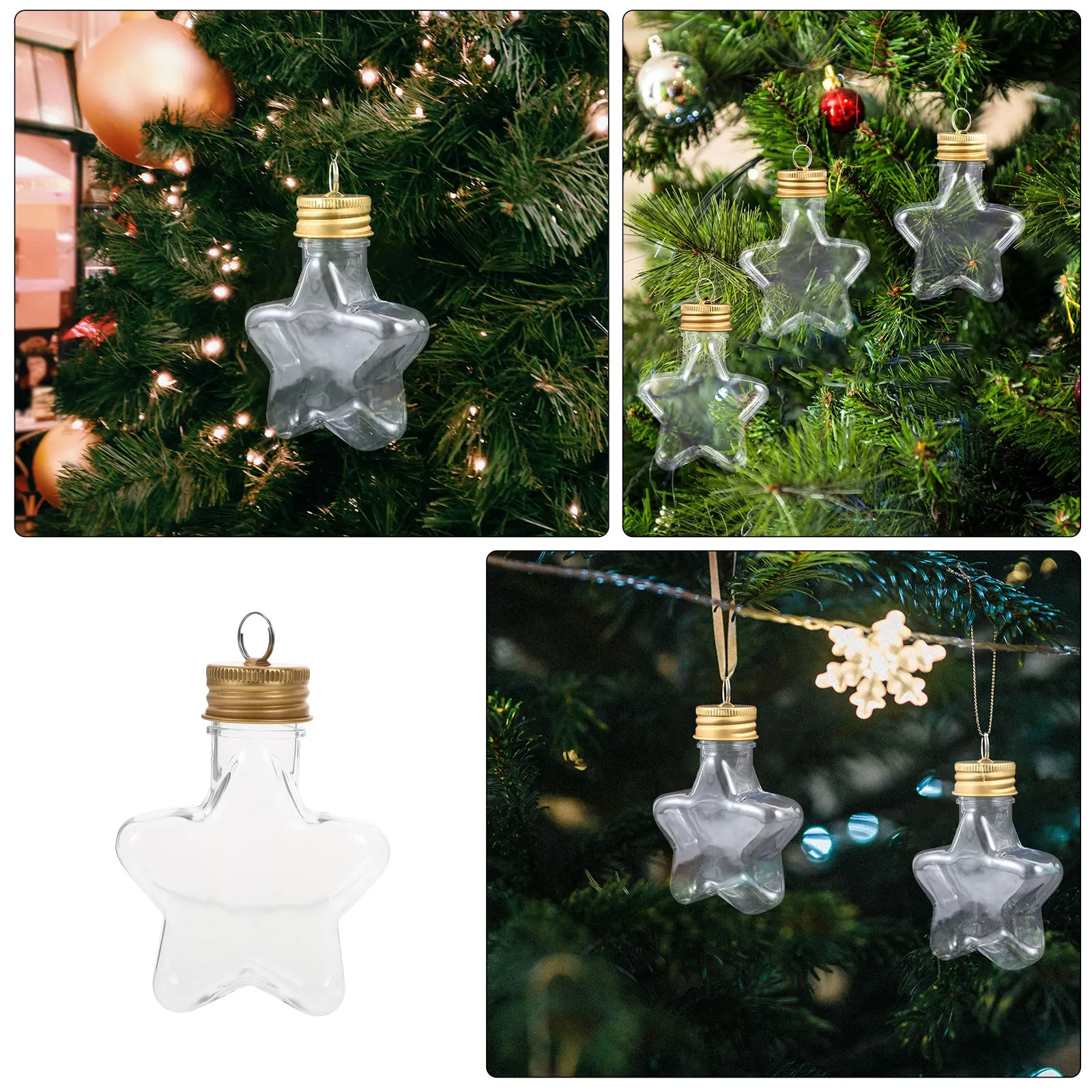 

16pcs Christmas Balls 50ml Star Shaped Jars With Aluminium Lids Refillable Christmas Tree Hanging Bottles Plastic Star Jars