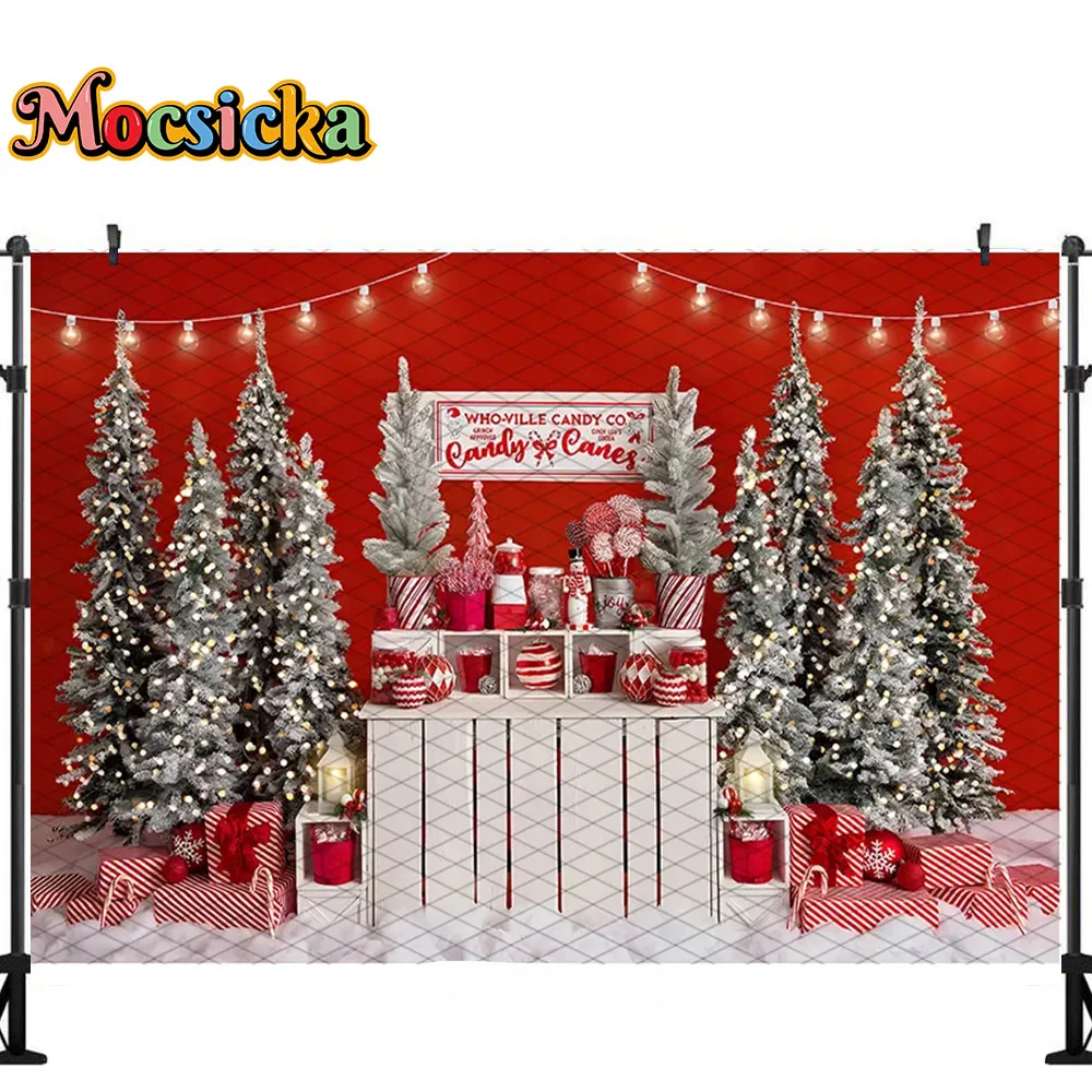 Mocsicka Рождественский фон для детской фотосъемки с изображением стены Красной елки Декор для студии