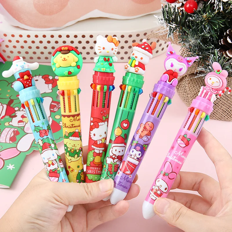 Sanrio Kitty Cat Cartoon Neutro Pen, Ball Pen, Aprendizagem Papelaria, Presente de Natal Infantil, Dez Cores, Atacado, 6-36 Pcs