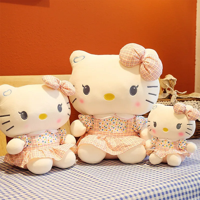 22CM Cartoon Hello Kitty Stuffed Animals Kawaii Cat Plush With Skirt Cute Anime Plushies Hellokitty Soft Toy Peluches Gift