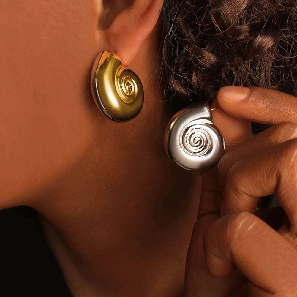 DIY accessories Summer Ocean Trend Conch Earrings 18K Gold Mixed Color Stainless Steel Snail Earrings ins Simple Stud Earrings