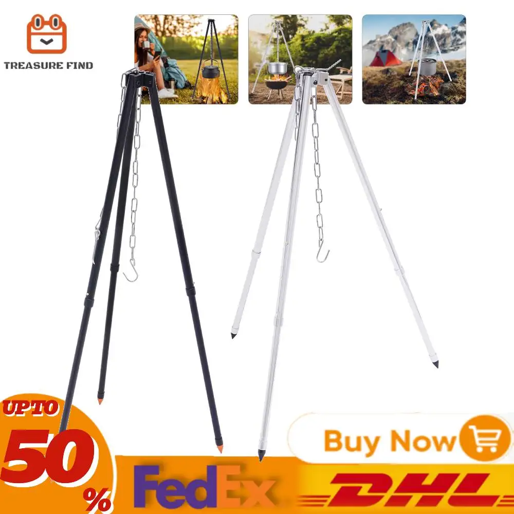 

Camping Tripod Lantern Tripod Hanger w/ Storage Bag for Outdoor Activities Outdoor Camping Stainless Steel (Black/White)