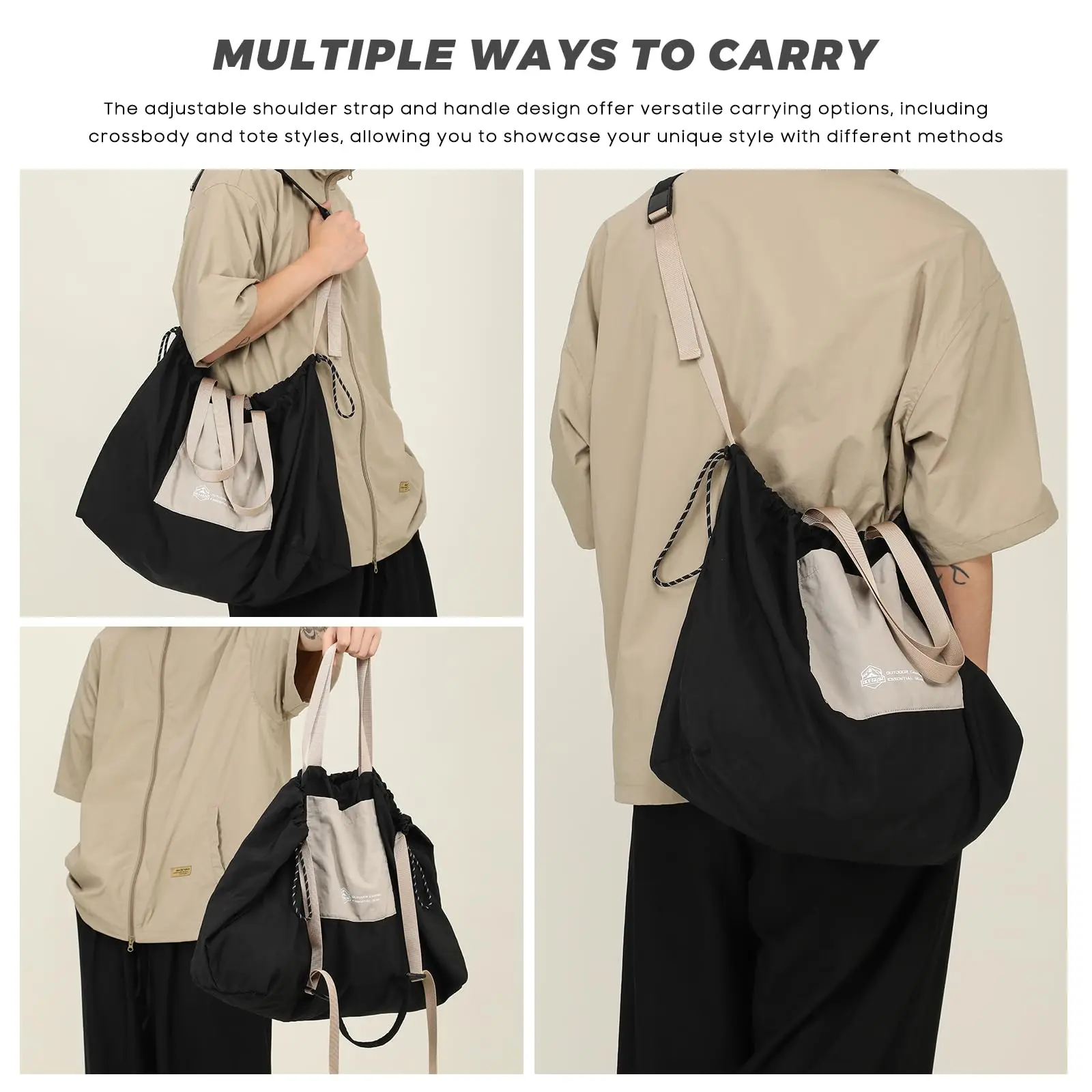 OCEGEAR Large Capacity Tote Bag Travel Portable Drawstring Belt Shoulder Bag Men Gym Sport Crossbody Bags Multifunction Handbag