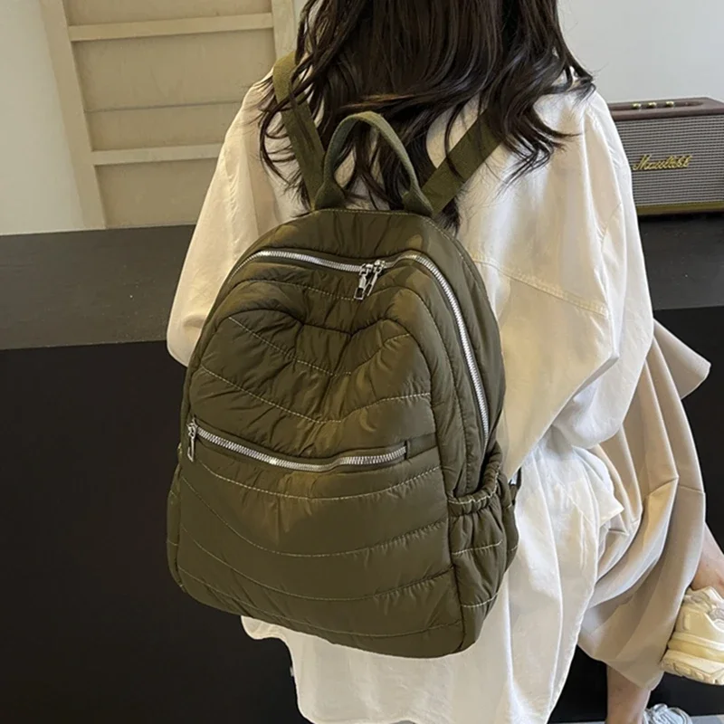 Ultralight Women Casual Puffer Knapsack Large Capacity Padded Backpack Solid Color Quilted Laptop Backpack Soft for Travel Bags