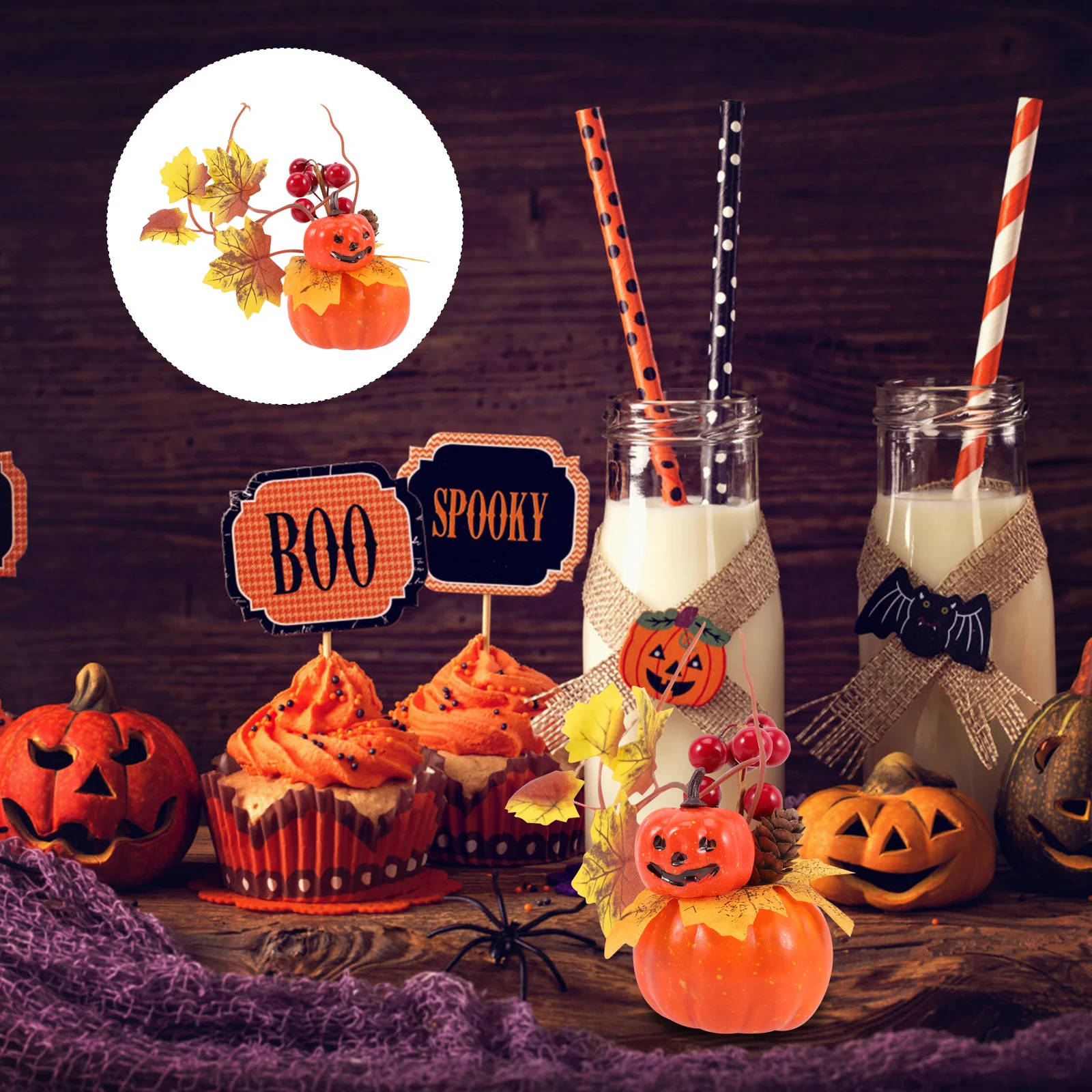 ديكور طاولة اليقطين الاصطناعي نابض بالحياة، زخرفة اليقطين العملية لزينة حصاد الخريف لعيد الهالوين وعيد الشكر #6