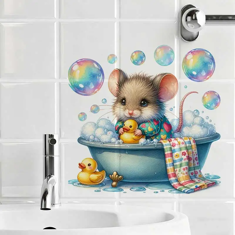 

Cute Mouse Watercolor Wall Sticker Toilet Lid Stickers, Bedroom Entrance Living Room Porch Home Decora Waterproof Decals S934