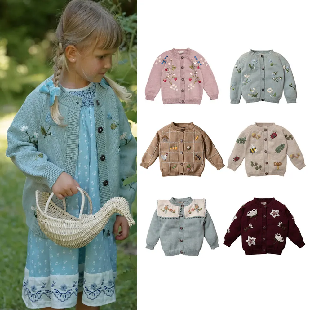 

Candy Baby Kids Sweater 2025 Autumn/Winter New Boys Girls Hand Embroidered Wool Blended Long Sleeve Sweater Cardigan Outerwear