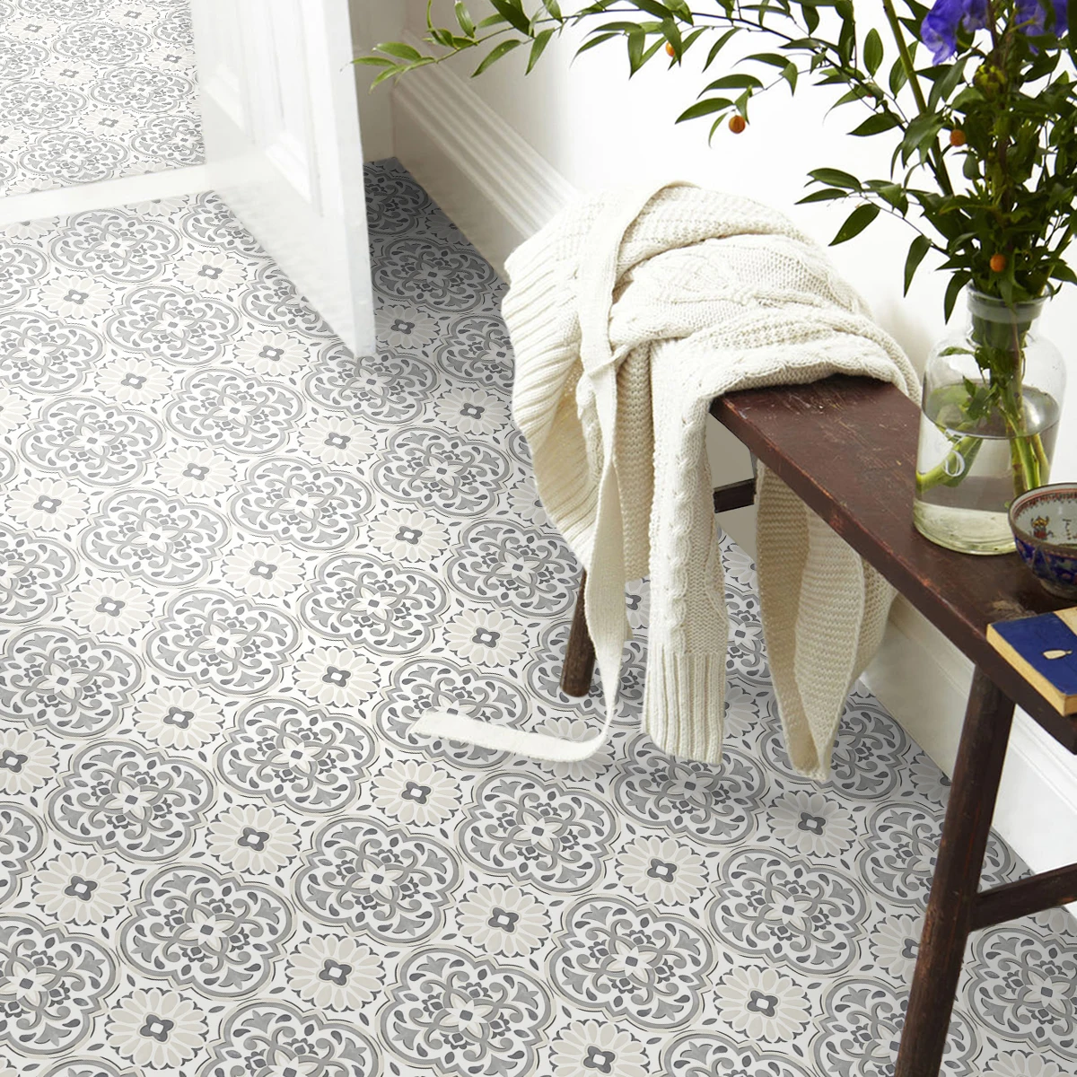 9PCS Moroccan style printing pattern home decoration floor stickers, waterproof non-slip self-adhesive imitation ceramic tile st