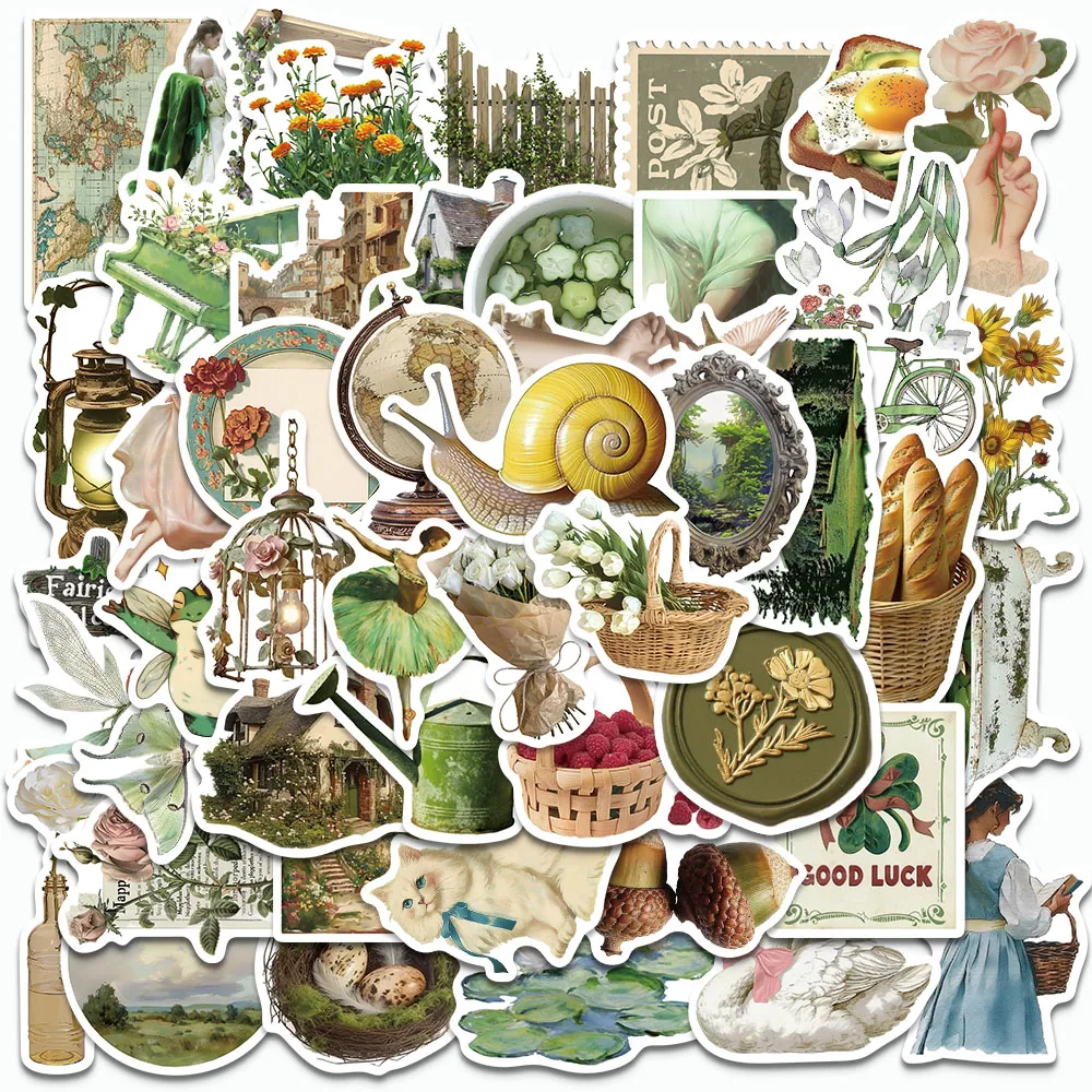 50PCS Retro American Countryside INS Style Plant Decals For Water Bottle Laptop Suitcase Skateboard Guitar Waterproof Stickers