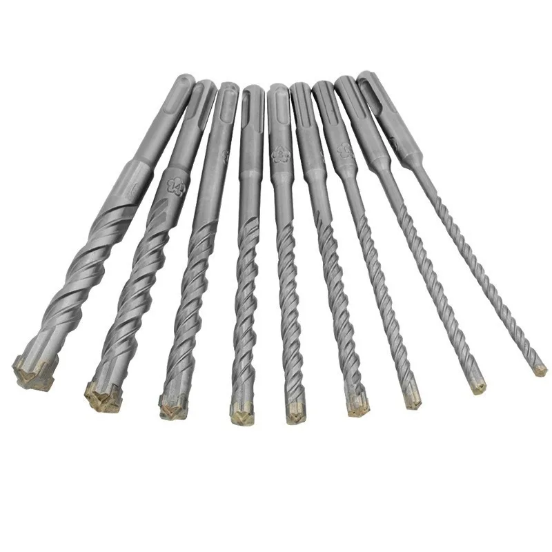 Electric Hammer Bits 8-piece Set, Round Shank Two Pits Two Grooves Concrete Through Wall Alloy Impact Bits SDS PLUS