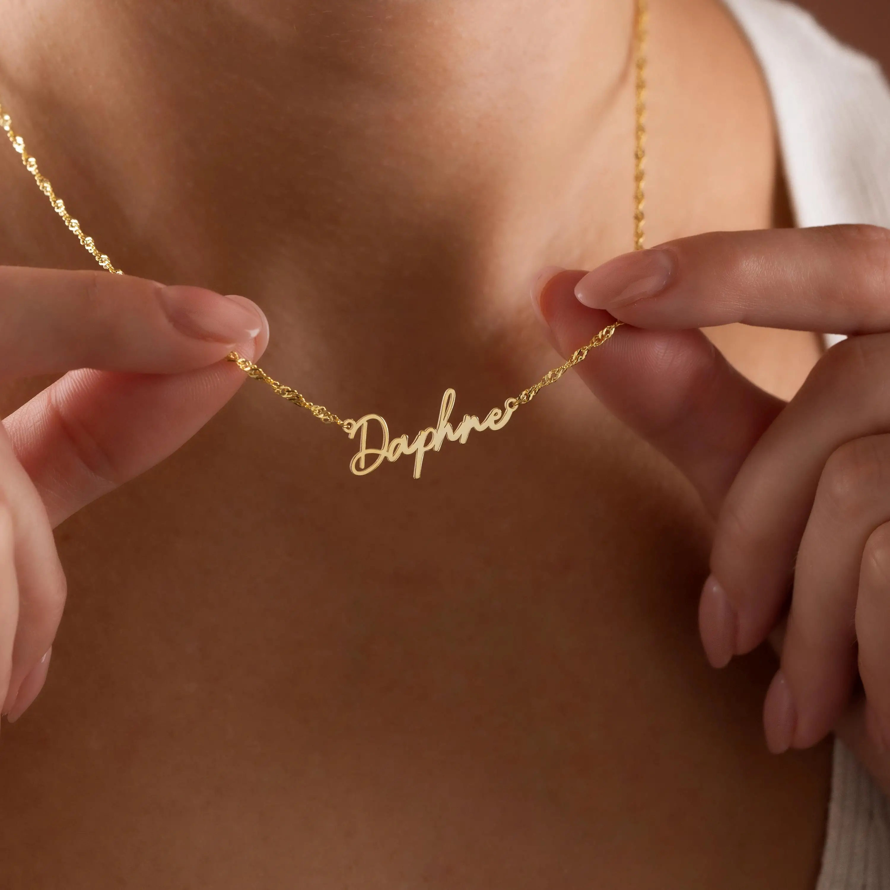 Custom Stainless Steel Gold Name Necklace with Lip Chain Handmade Jewelry Personalized Birthday Gift for Her Mom