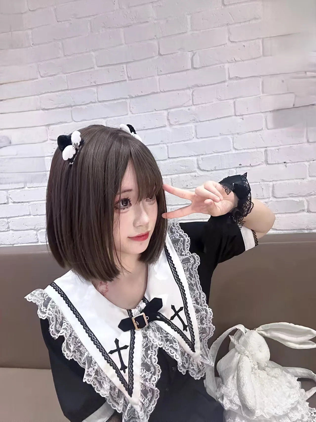 1 Pair White Angel Wing Hairpins Black Cat Ear Cross Gothic Y2K Girls Plush Hair Clips Halloween Cosplay Headwear