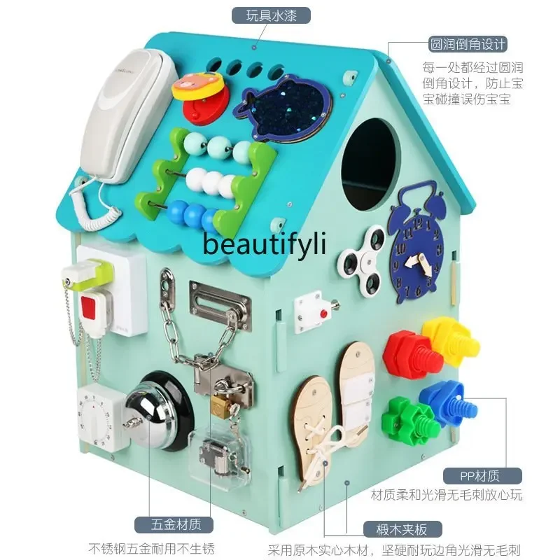 

Montessori Early Education Toys Busy House House with Lock Puzzle, Baby Baby Steering Wheel Busy Box