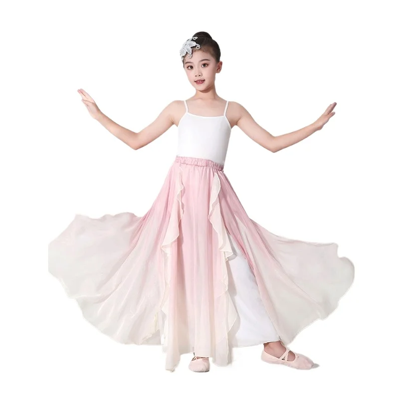 Stroje do tańca klasycznego dla dzieci, eleganckie ubrania z gazy, ubrania do ćwiczeń tanecznych dla dziewcząt, kostiumy sceniczne, starożytny chiński strój.