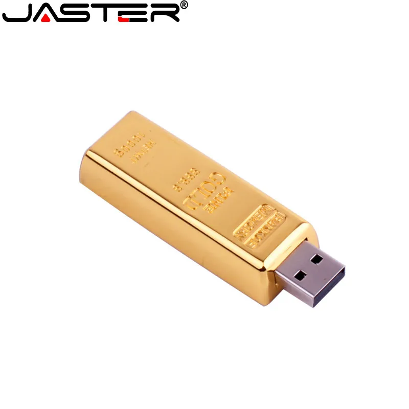 JASTER Gold Bar USB 2.0 Flash Drive 128GB Metal Bullion Cool Creative Gift Pen Drive 64GB Funny Business Gift Memory Stick 32GB