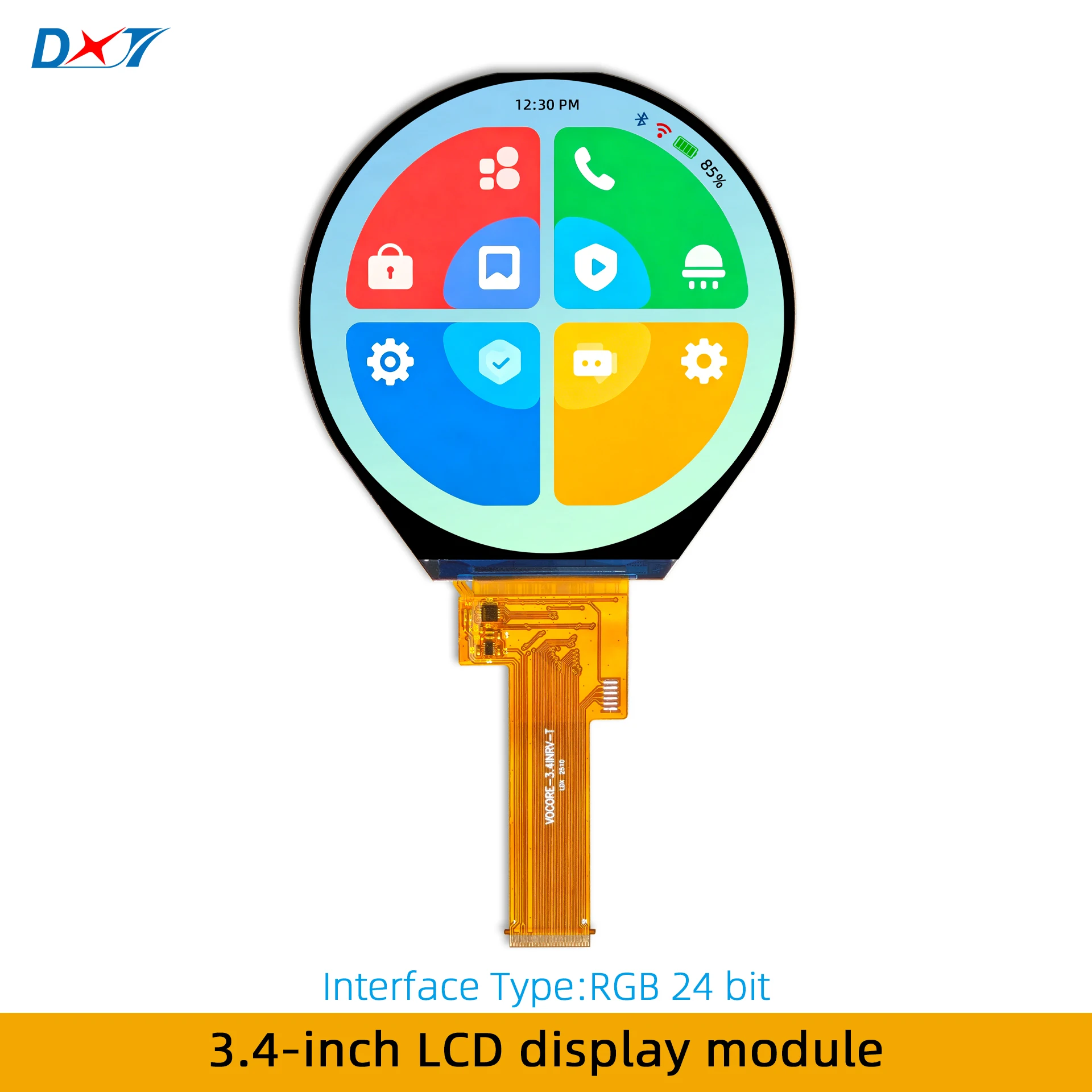 

3.4-inch round TFT LCD with RGB 24-bit interface and 800*800 resolution, suitable for electronic product development and mass pr