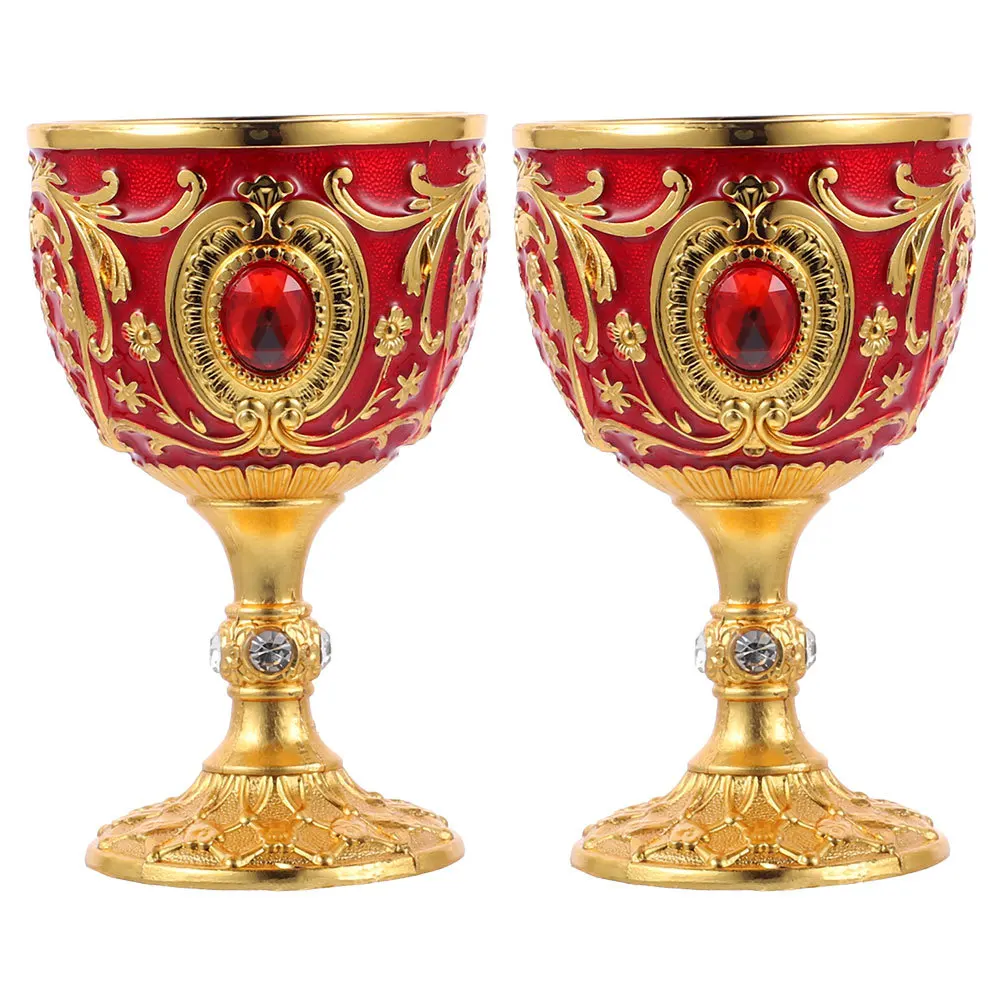 

2Pcs Metal Liquor Cup Vintage Alloy Retro Whiskey Cup Small Drinkware Household Bar Wine Cups Delicate Retro Wine Cup,