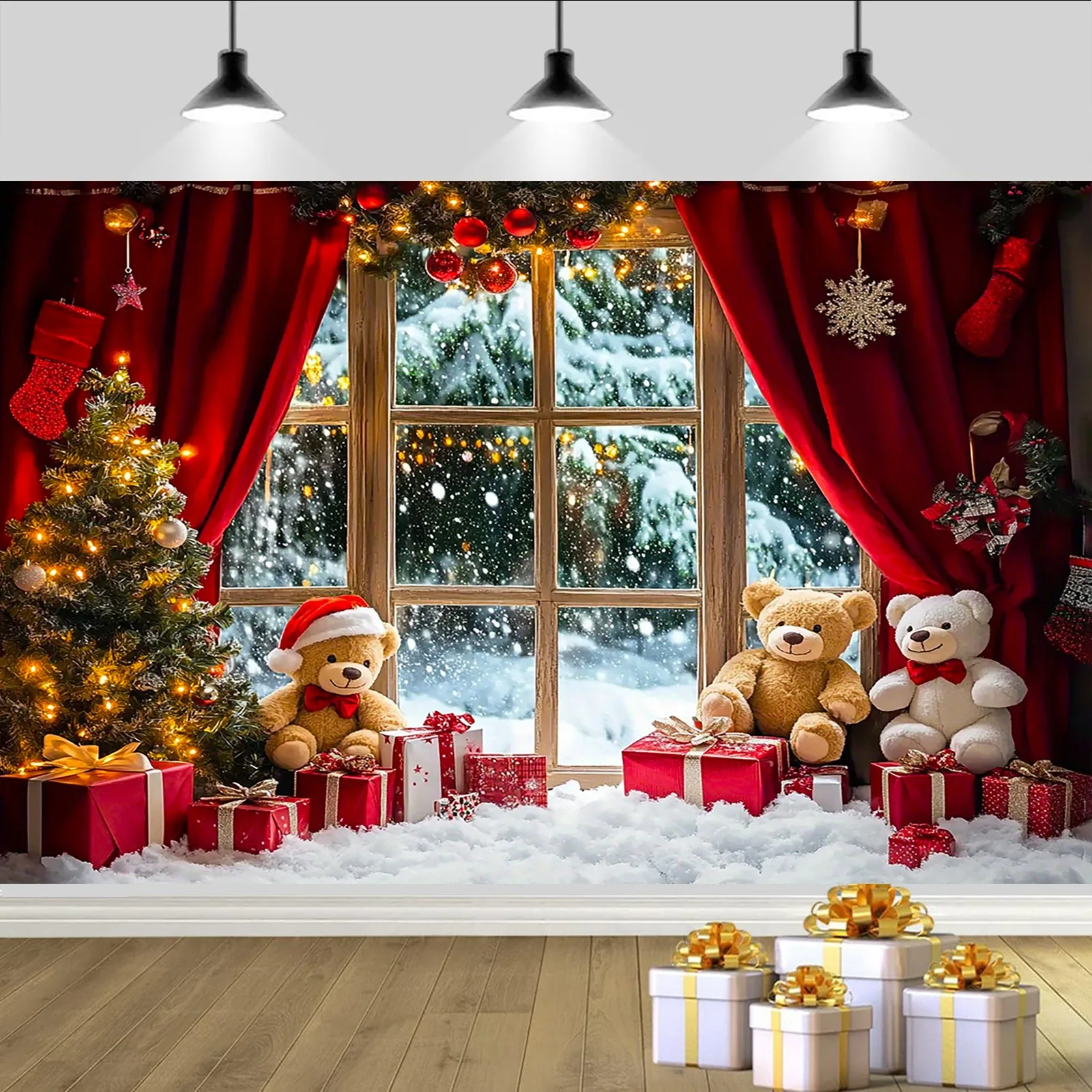 2D Flat Banner Background Cloth Tapestry 1pc Christmas Fireplace Snowman Backdrop Fiber Holiday Party Wall Home Decor Gift