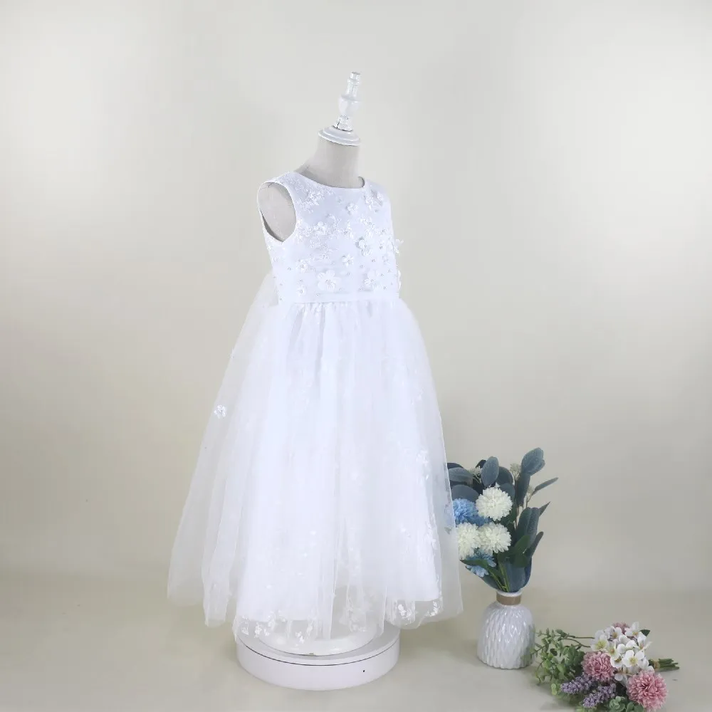 

Opean-Back Flower Girl Dress Wedding Festivity Celebration Birthday Party Evening Gown Pageant Ball Prom Event Banquet For Kids