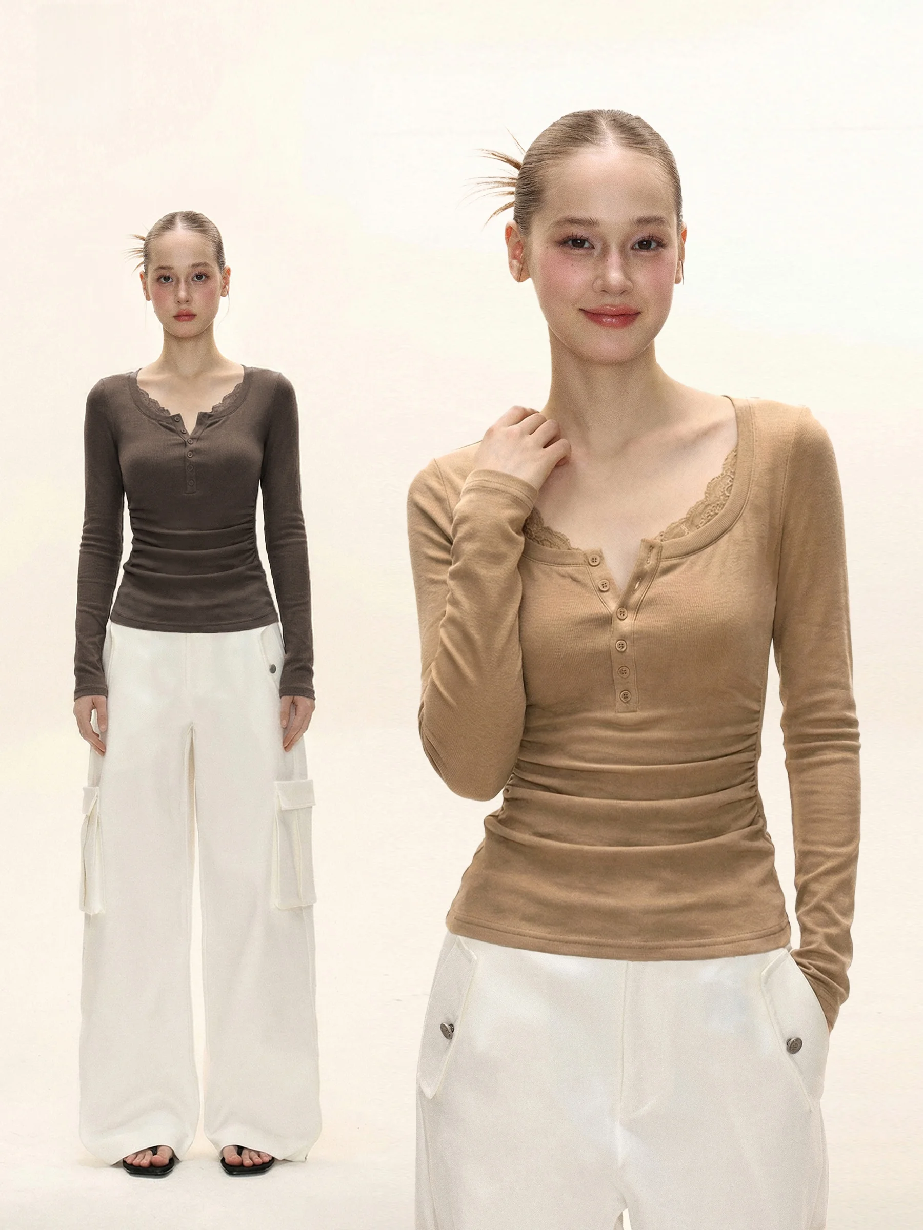 

Сексуальная кружевная длинная Sve Floing Base irt, женская зимняя дизайнерская облегающая внутренняя одежда, топ, круглая трикотажная теплая футболка