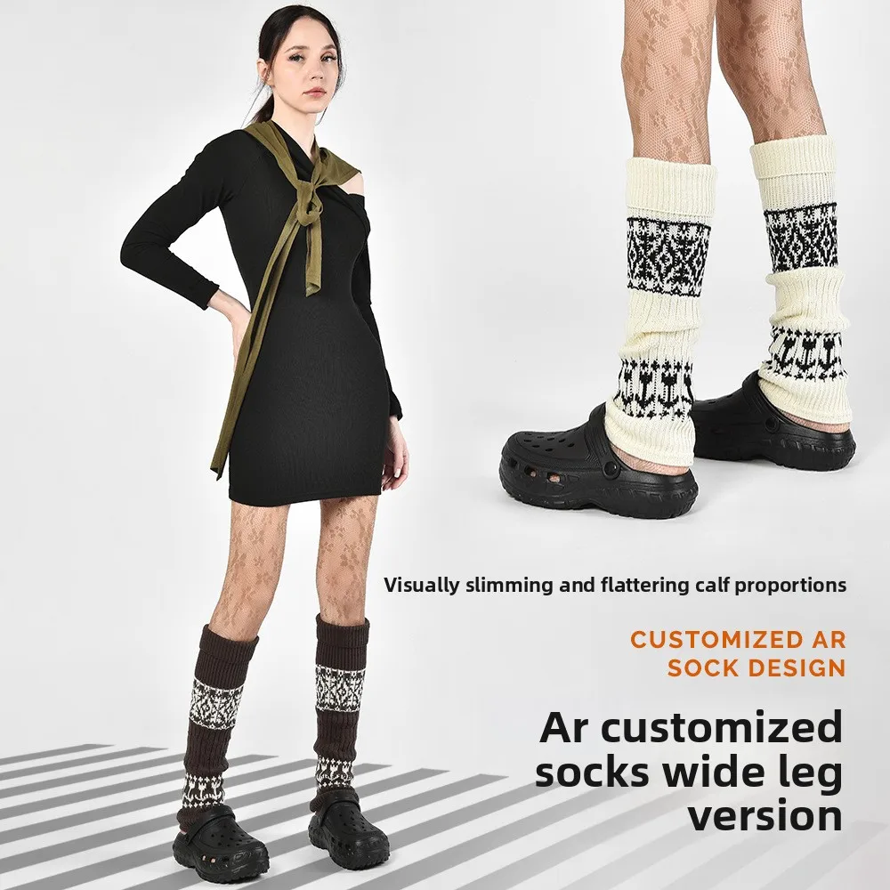 White Woolen Snow Boots Leg Covers Warm Ethnic Sle Mid-Calf Sos for Autumn Winter with oes Protection Leg Warmers Knee High Tube