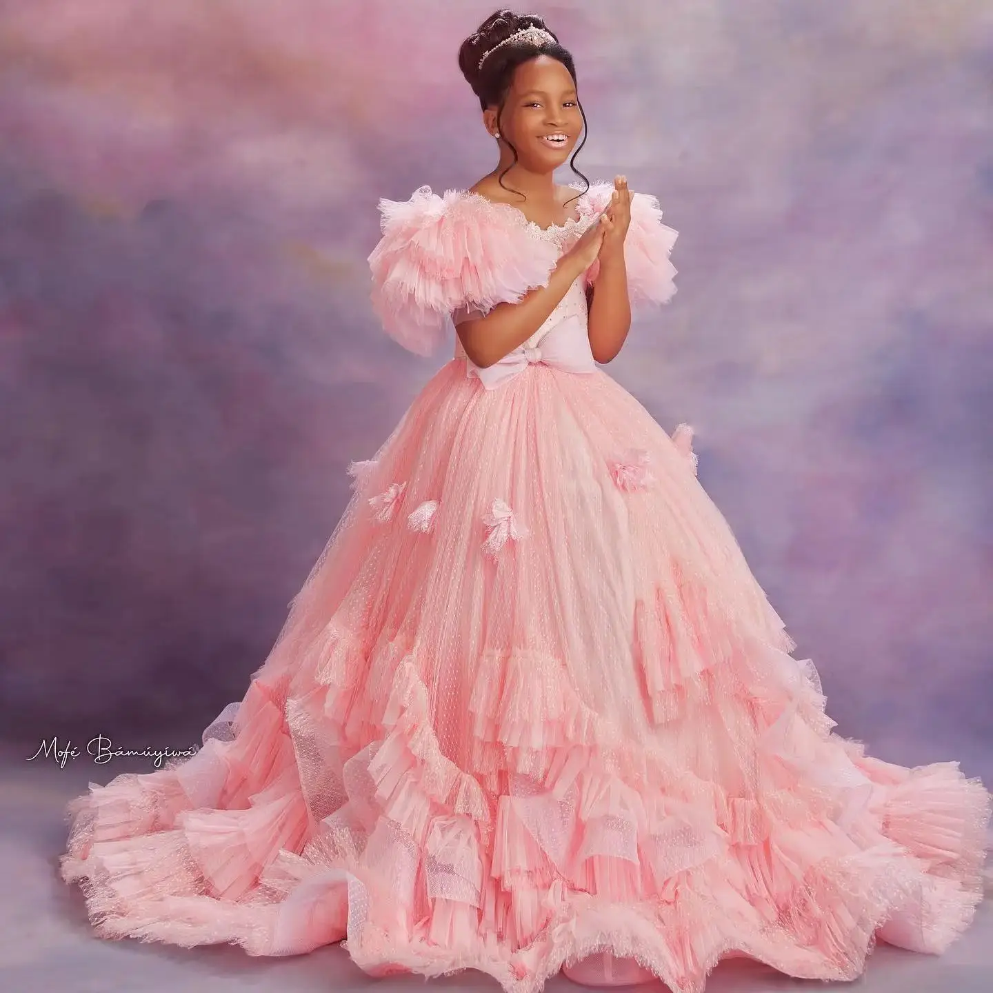 

Princess Ruffles Girl Pageant Dress Tiered Pink Flower Girls Dresses for Wedding Kids Party Birthday Gowns for Photoshoot