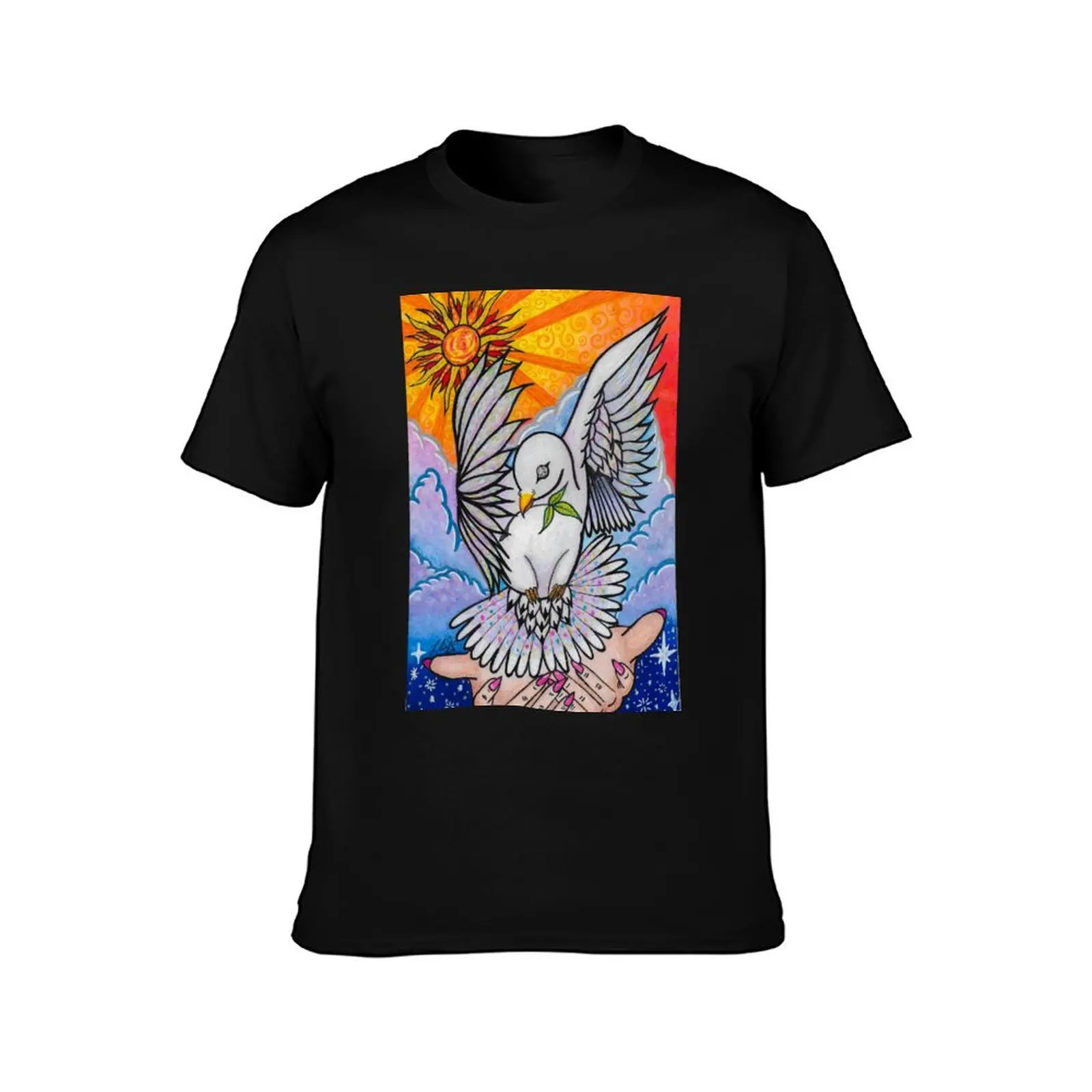 Colorful Hope Joyous Dove T-Shirt Summer Casual Cotton Tee Oversized Streetwear Tops Vintage Graphic Print Unisex Men Women