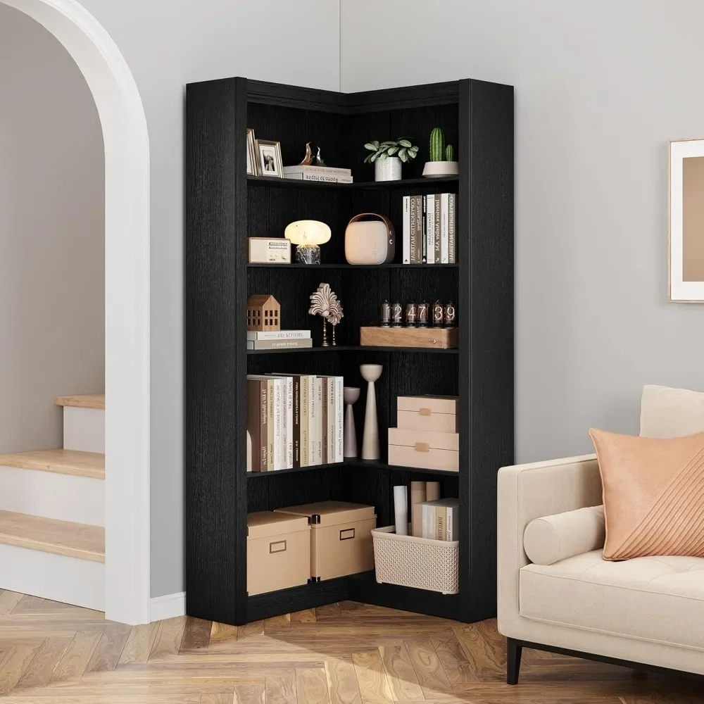 

Corner Bookcase with Storage, L-Shaped Bookshelf Farmhouse Bookcase, 5 Tier Display Shelf Heavy Duty Bookcases Bookshelves