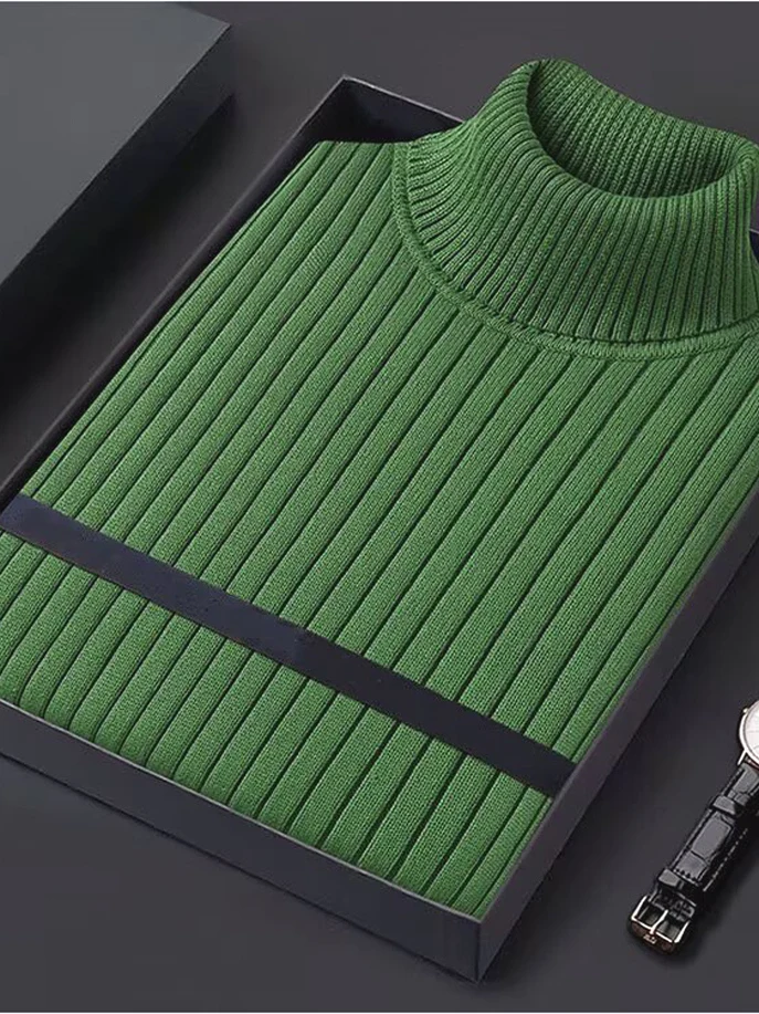 

Men's Slim Fit Long Sve Knitted Sweater Wool Core Yarn Breathable Thin Winter Warm Ne High Collar Faionable Casual irt