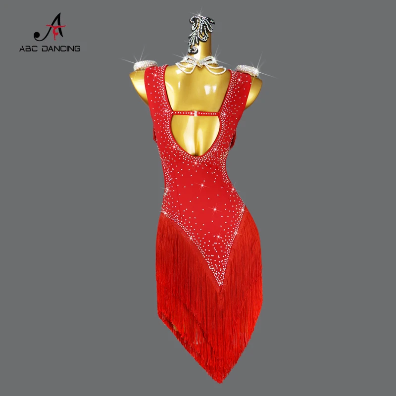 Red Latin Dance Fringe Clothes Adult Women\'s Ballroom Competition Party Evening Dress Stage Outdoor Sexy Sports Skirt Samba Prom