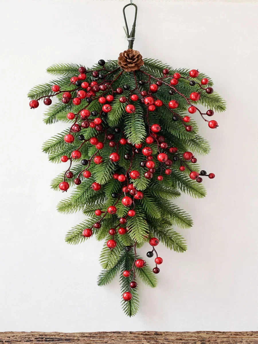 

Christmas decorative pendant pe upside down rattan water drop type Nobeson green plant wall covering wall hanging tree red bea
