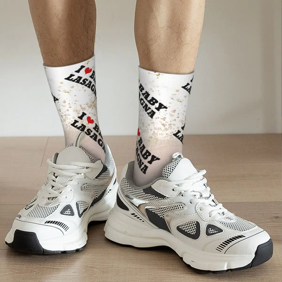 I Love Rock Crew Sock for Men, Harajuku, Street Style, Pattern Novidade, Retro, Lasanha Bebê