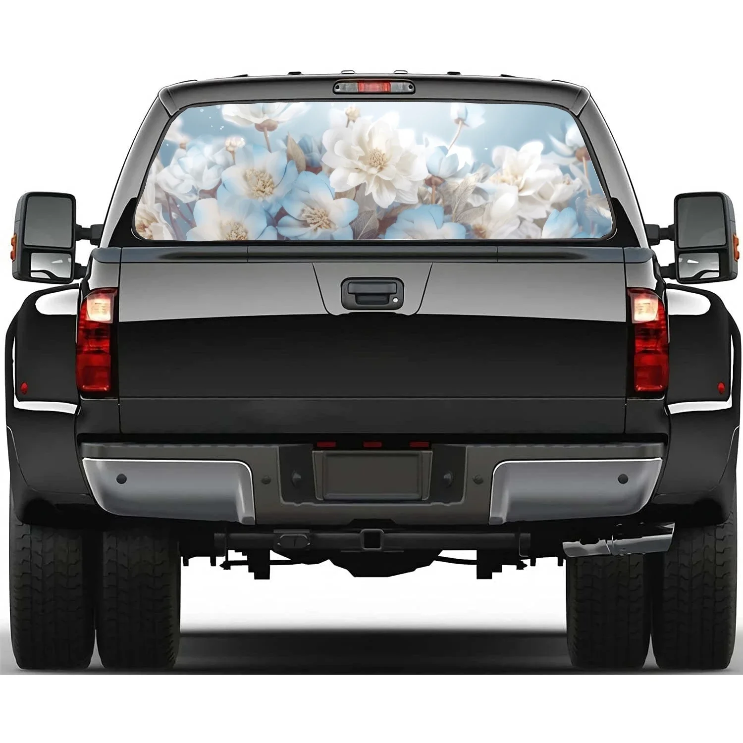 

Elegant White Flowers Rear Window Decal Fit Pickup,Truck,Car Universal See Through Perforated Back Windows Vinyl Sticker