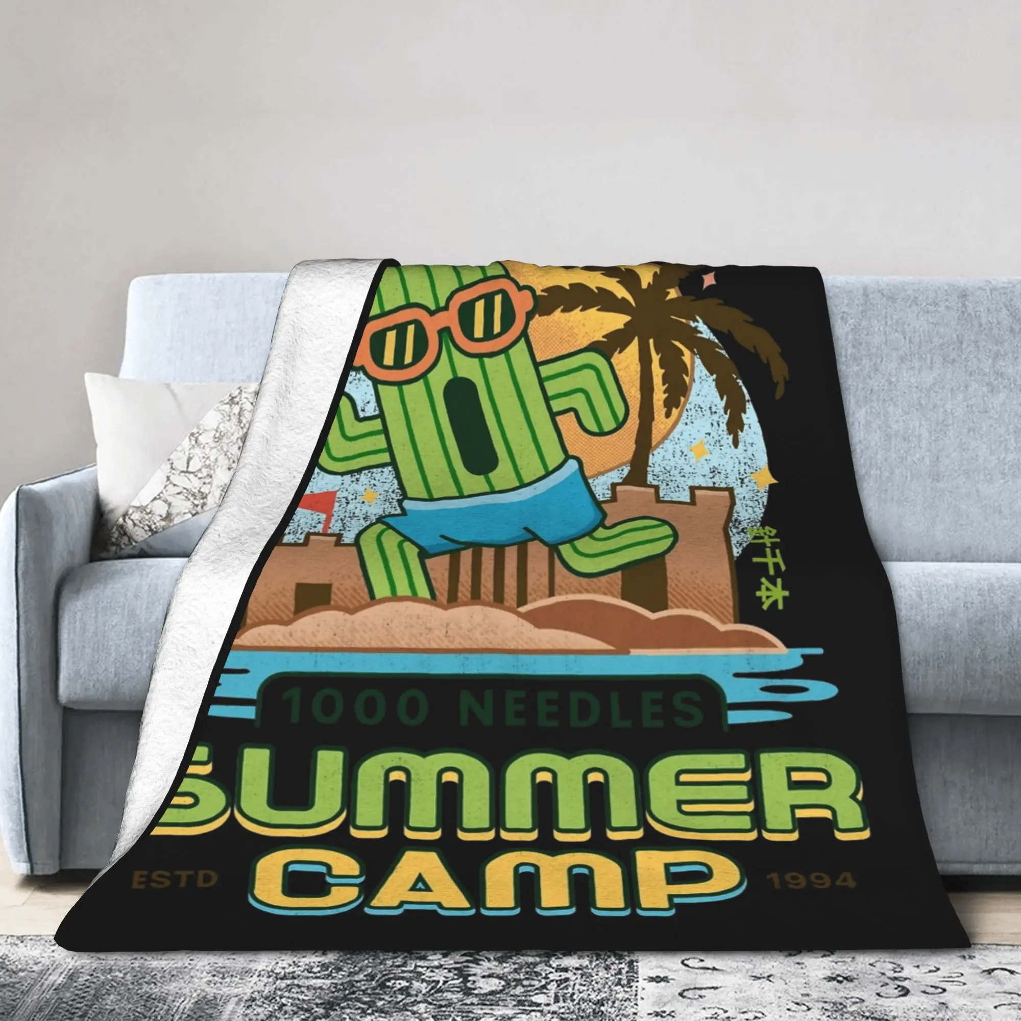 Cactuar Summer Camp Vintage FF Game Blanket Flannel  Winter Super Warm Throw Blankets for Sofa Office Plush Thin Quilt