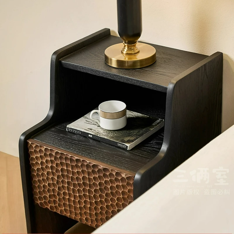 LTT French retro all-solid wood bedside table Small apartment household bedroom Medium antique bedside table