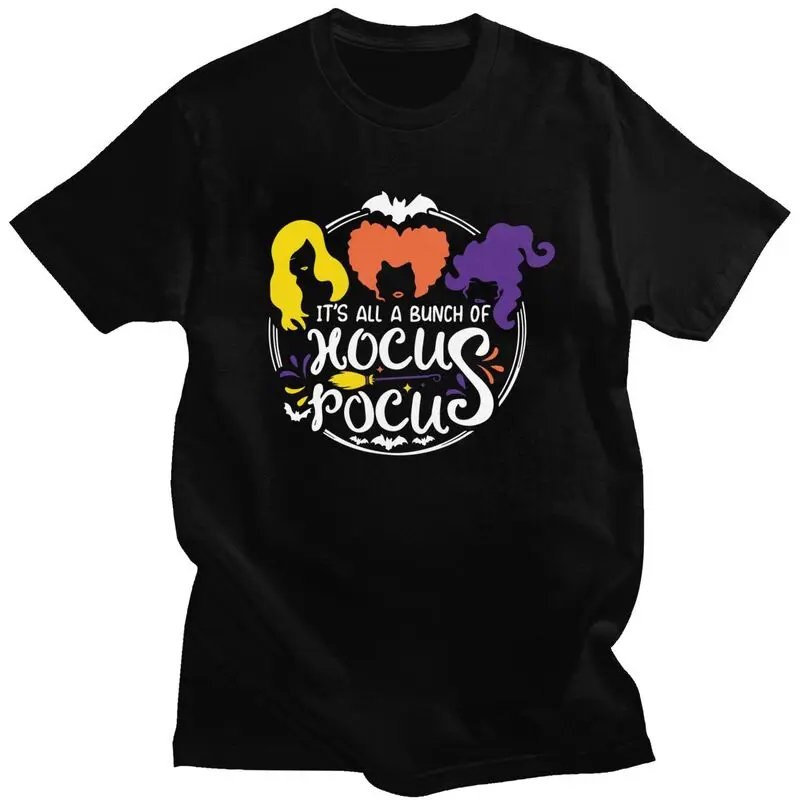 Custom Horror Movie Hocus Pocus T Shirt Men Short-Sleeve Halloween Witch T-shirt Streetwear Tee Pure Cotton Slim Fit Tshirts