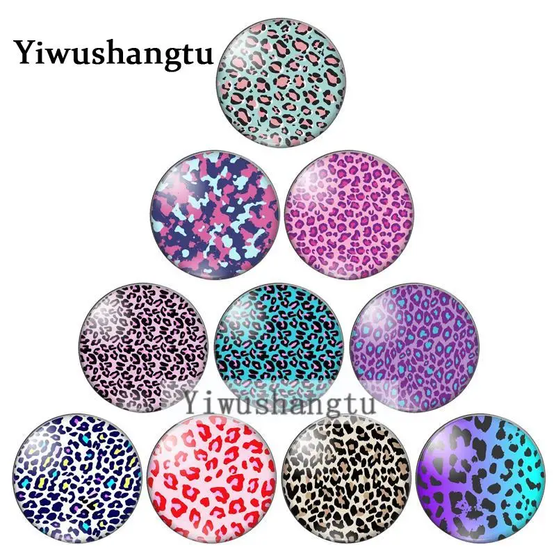 New Fashion leopard print camouflage 8mm/10mm/12mm/18mm/20mm Round photo glass cabochon demo flat back Making findings ZB0543