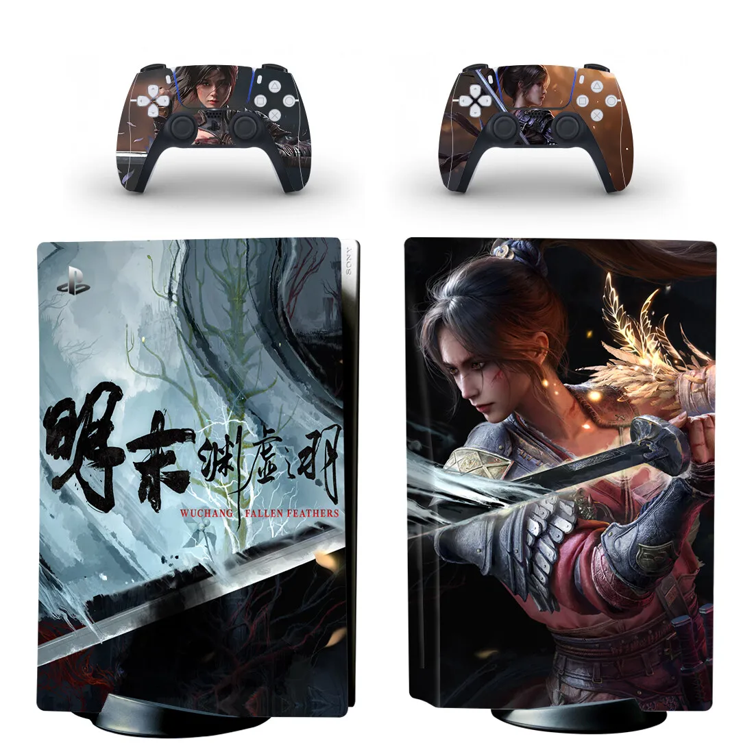 Wuchang Fallen Feathers PS5 Disc Skin ملصق غطاء لاصق لوحدة التحكم و2 وحدات تحكم PS5 Disk Skin Vinyl