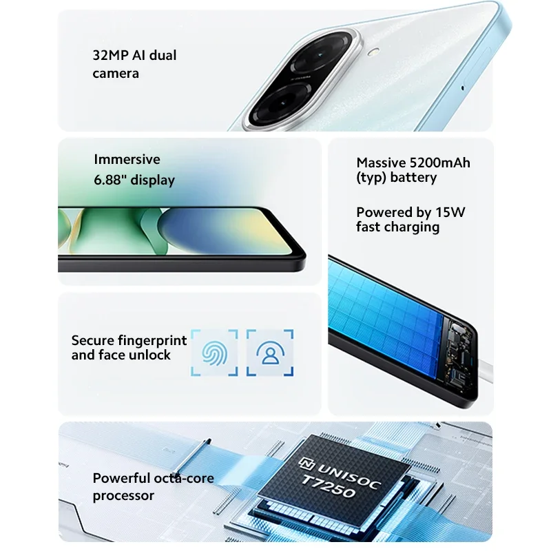 Xiaomi Redmi A5 Global Version Smartphone 6.88" Large Screen 32MP AI Dual Camera UNISOC T7250 Processor 15W Fast Charging