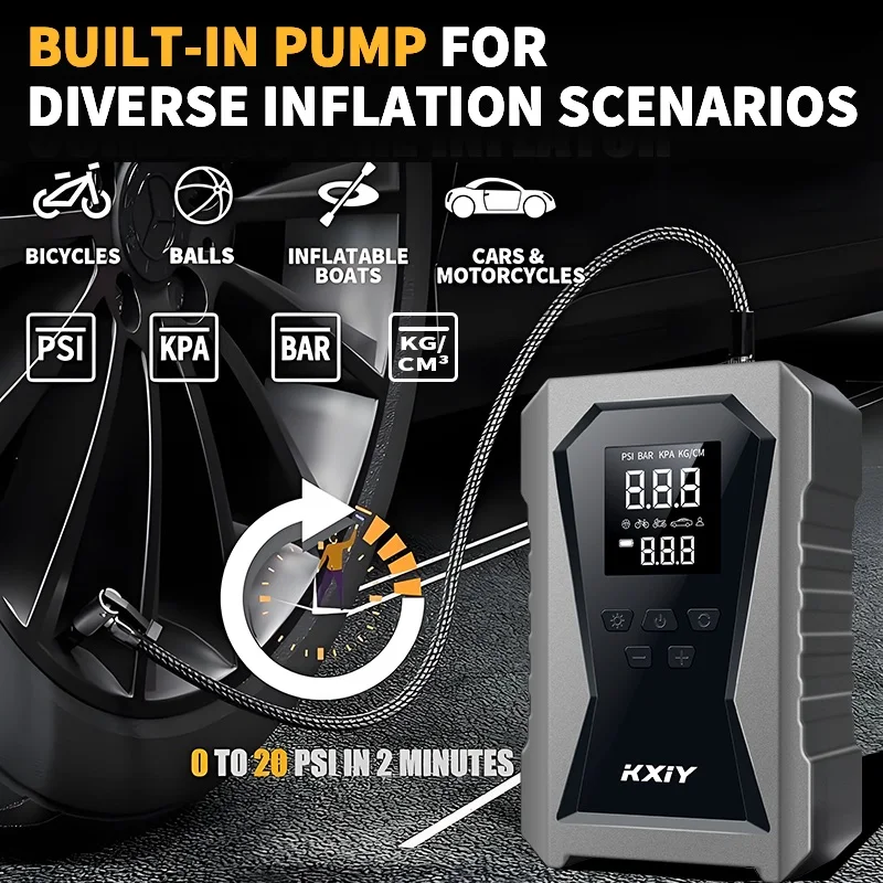 12V Jump Starter Battery Pack Car Jump Starter with Air Compressor Cordless Car Start Booster Smart Digital Power Bank for Truck