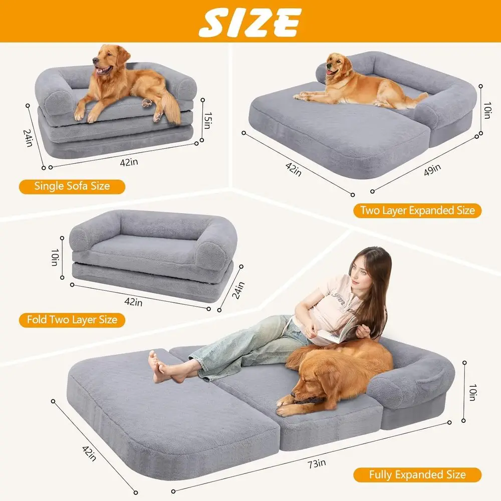 휴대용 플러시 접이식 강아지 침대, 73x42x10, 에그폼 포함, 성인 및 캠핑에 이상적, 실내 사용