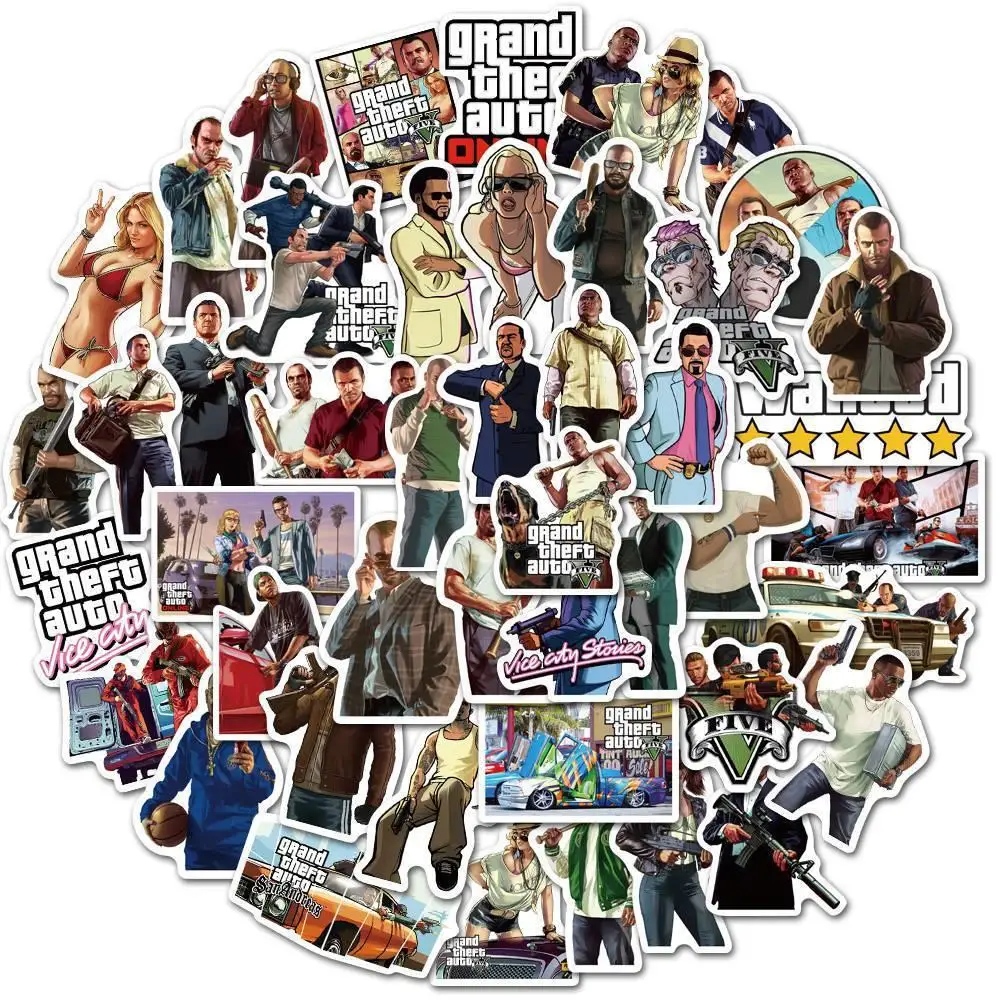 50Pcs/Set Shooting Game GTA Character Sticker for Luggage Laptop Skateboard Decoration Cartoon Waterproof DIY Pegatinas Toy