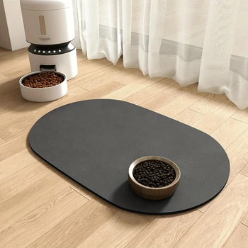 1szt Pet Solid Color Oval Mat Absorbent Food Pad Antypoślizgowy szybkoschnący dywanik do fontanny dla psa i kota do domu