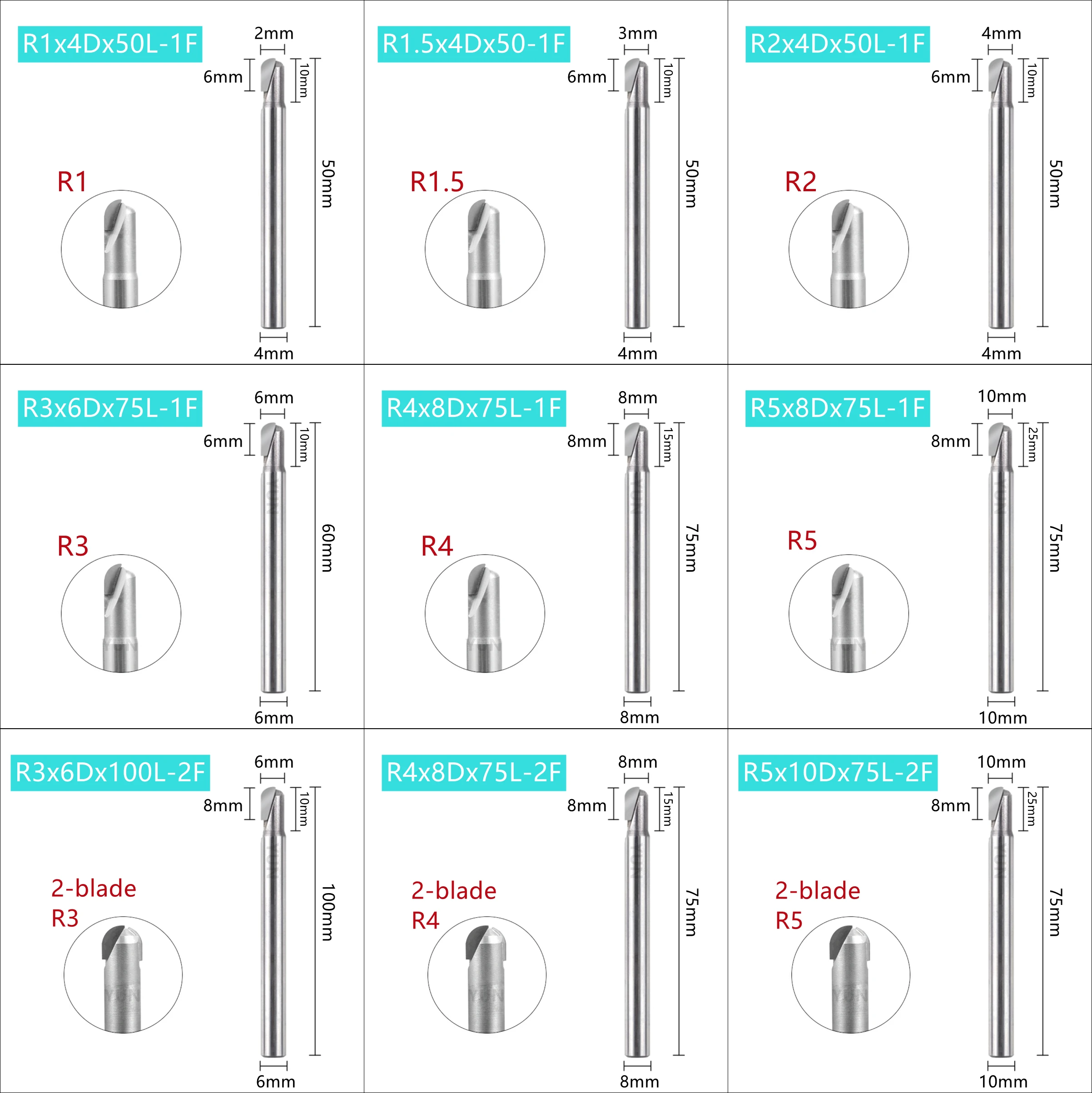 PCD Ball Nose Milling Cutter Carbide Engraving Drill Graphite Carbon Fiber Fiberglass Bakelite Processing Tool