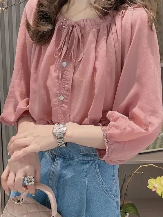 Ele único mujer gasa irt Bubble Sve novedad de verano Sle Top adelgazante Faionable pequeño irt francés Sle ajuste suelto