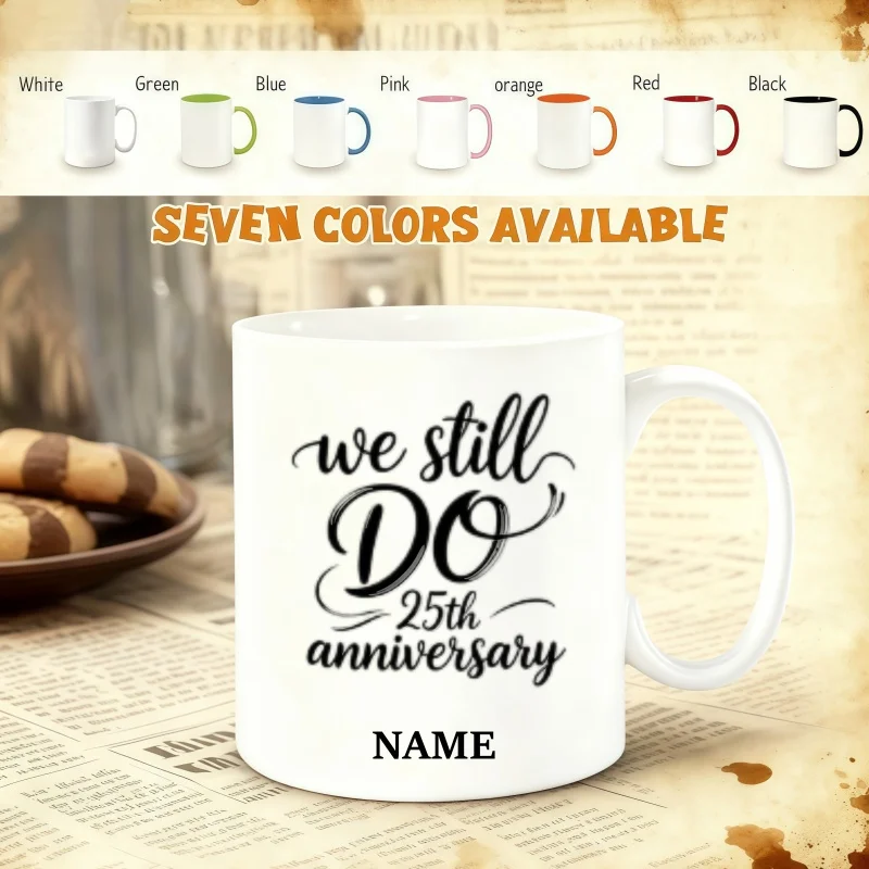 Customizable 25th Anniversary Silver Wedding Mug - Personalized Name Coffee Cup - Perfect Birthday & Holiday Gift