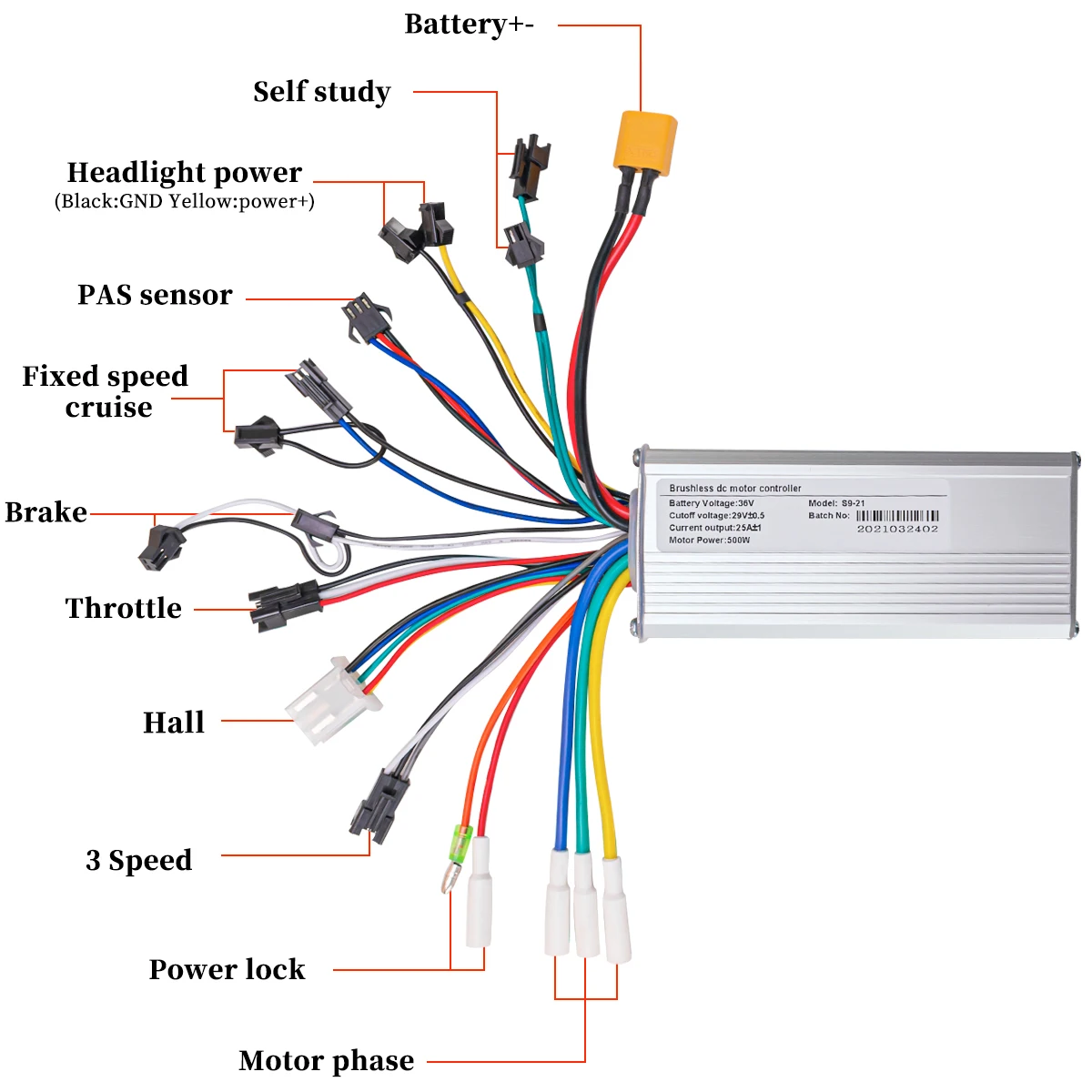 Brushless DC Motor Controller 36V/48V 500W 25A Electric Bike Scooter Bicycle Part 120 Degree With Hall Reverse