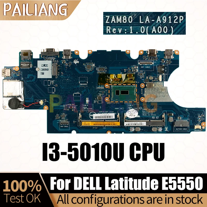 

I3-5010U 08389N For DELL Latitude E5550 Laptop Motherboard LA-A912P CN-08389N 8389N SR23Z DDR3 Notebook Mainboard Fully Tested