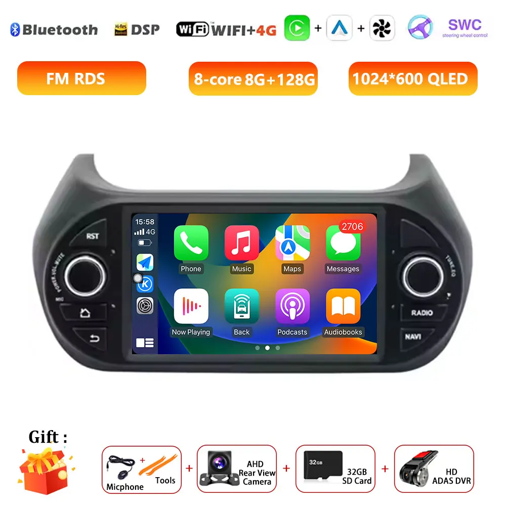 7 "Android Auto Radio Voor Fiat Fiorino Qubo Citroen Nemo Peugeot Bipper 2008-2017 Stereo GPS Carplay multimedia Video Autoradio - afbeelding 1
